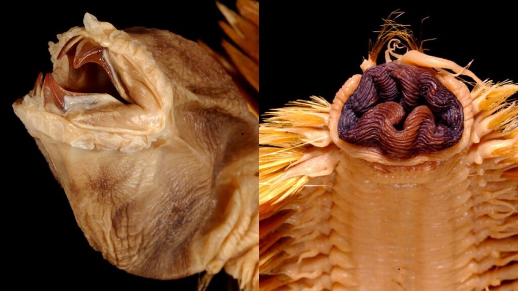 Antarctic scale worm: The glitzy frilly horror show with giant protruding jaws that look like Alien’s xenomorph