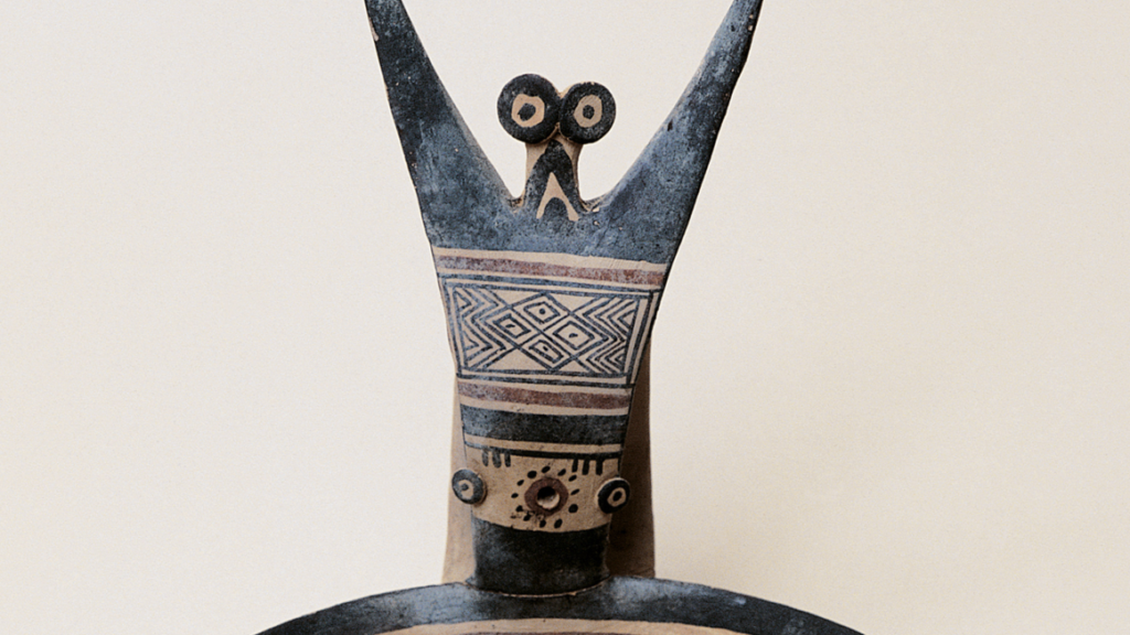 Daunian kyathos: A 2,700-year-old ceramic cup from Italy decorated with an exuberant-looking, bug-eyed fellow
